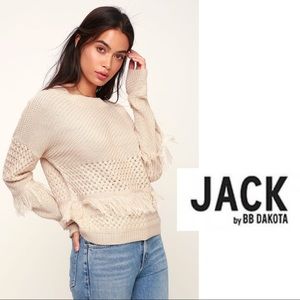 Jack By BB Dakota Cream Fringe Long Sleeve Sweater